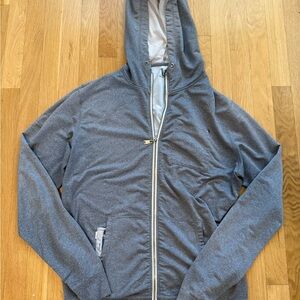 Vuori Performance Full Zip Hoodie Jacket Grey Marl Striped Lined Hoodie L
